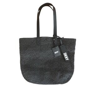 NEW DKNY Cali Tote Black Weave Trendy Black Bag Purse MSRP $148 Raffia Beach NWT